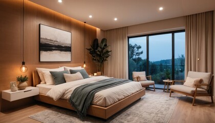 Serene Minimalist Bedroom with Stunning View