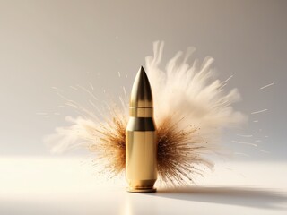 A Single Golden Bullet with Particle Explosion Effect, Symbolizing Power and Impact.