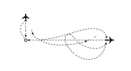Airplane flight trajectory diagram showing complex aerial maneuvers on a white background
