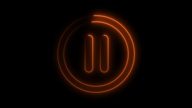 Glowing Neon Pause Icon on Black Background