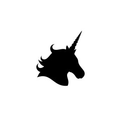 Unicorn black silhouette icon isolated on white background