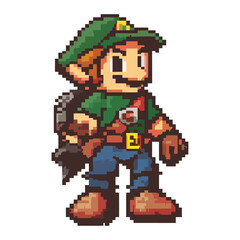 Fototapeta premium Pixel Explorer With Hat And Gun