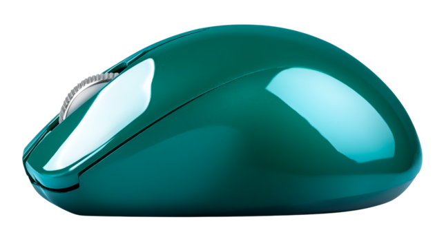 Turquoise Computer Mouse with Scroll Wheel, Side View, Cut Out Transparent