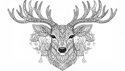 Ornate black and white deer head design.