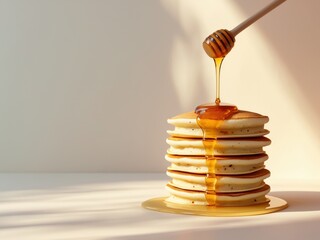 Stack of Pancakes with Honey, Delicious and Sweet Breakfast Treat, Food Photography