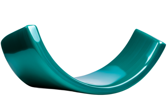 Turquoise glossy form, sleek structure on black background, cut out transparent