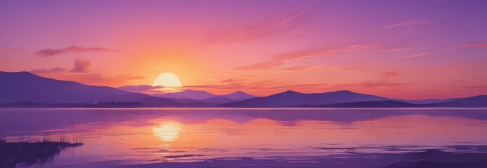 Abstract watercolor sunset, vibrant orange and purple hues blending softly ,  evening,  atmospheric