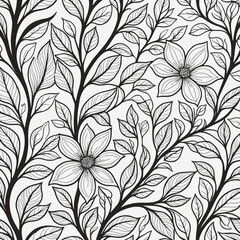 Obraz premium Floral Embrace: A delicate pattern of intertwining flowers and leaves creates a sense of natural beauty and elegance in an artistic monochrome design. 