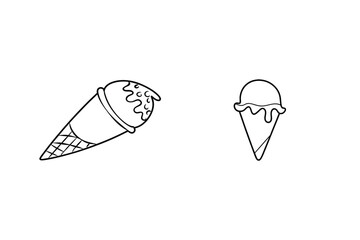 Simple and elegant black and white line art illustrations of ice cream cones