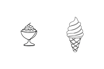 Black and white line art illustration of two ice cream treats on white background