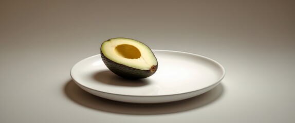 Half Avocado on a White Plate, Studio Shot Delicious, Healthy and Nutritious Fruit.