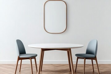 Fototapeta premium Modern dining room setup minimalist home interior design calm atmosphere straight-on view aesthetic appeal