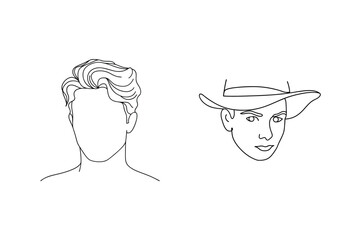 Minimalist line art portraits depicting two male faces with stylish hairstyles