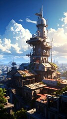 Naklejka premium Rooftop Post-Apocalyptic Structure for Signaling and Defense Purposes