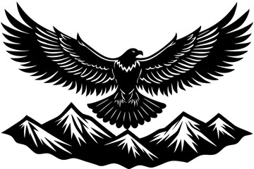 Obraz premium Majestic eagle silhouette soaring with fully spread wings design, eagle, silhouette, wings, soar, soaring, bird, animal, freedom, flight, emblem, logo, symbol, graphic, vector, illustration, design, a