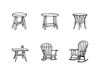 Wooden Furniture line art vector illustration