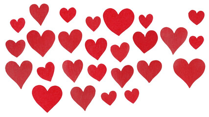 red hearts drawn on transparent background. red hearts on white background suitable for Valentines Day, romantic themes, love letters, cards, posters, and social media posts