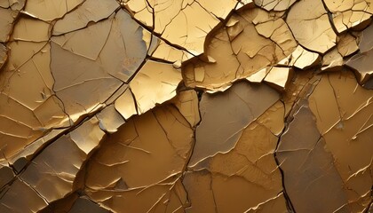 A close-up view of a cracked, textured surface with metallic golden and brown hues.