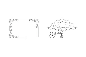 Elegant black and white vector illustrations of ornamental frame and asian cloud design elements