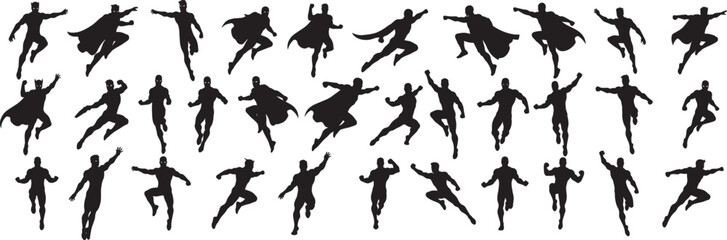 Superhero silhouette vector art collection for graphic design and web design elements and illustrations