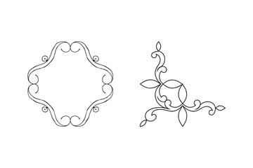 Elegant black and white floral decorative design elements perfect for invitations and embellishments