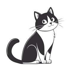 Cute Minimalist Tuxedo Cat Cartoon in Black and White