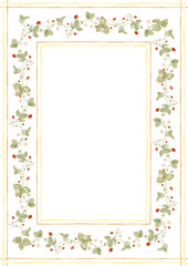 Strawberry Border Frame Botanical Illustration