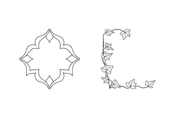 Elegant decorative frames with leafy ivy and ornamental flourish elements in black outline