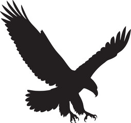 Fototapeta premium Soaring eagle silhouette with wings spread wide, ready to descend – plain white background