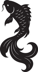Fototapeta premium Silhouette of a koi fish swimming gracefully, tail curling elegantly – plain white background
