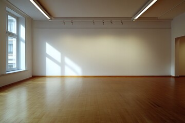 Empty gallery space, bathed in natural light