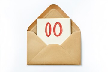 A tan envelope holds a small card with the number 00