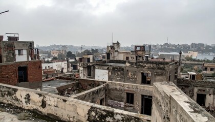 Obraz premium Expansive Rooftop View of Post-Apocalyptic Decaying Cityscape
