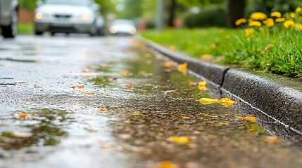 Rainy street with puddle