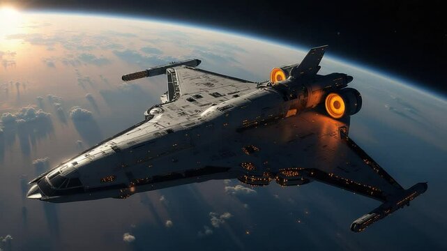 massive spaceship take position over Earth Elements furnished