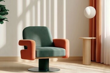 Stylish modern armchair in bright minimalist living room cozy interior design contemporary aesthetic