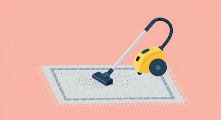 Vacuum Cleaner Cleaning Carpet. Housework and Home Appliance Concept. Flat Design Illustration.