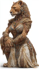 A Full figure of Ancient Egyptian anthropomorphic lion-woman, isolated on white background