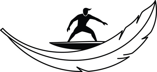 Feather Wave Surfer - Minimalist Vector Design