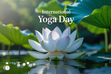 International Yoga Day Poster Framed by Green Leaves with Nature Background