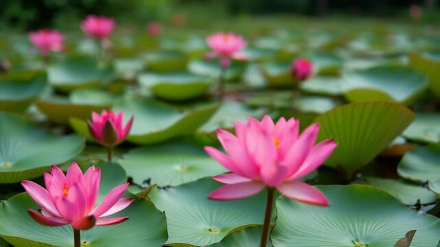 Vibrant Pink Water Lilies on a Pond