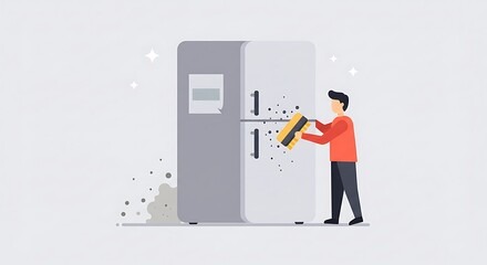 Household Refrigerator Cleaning and Maintenance Illustration