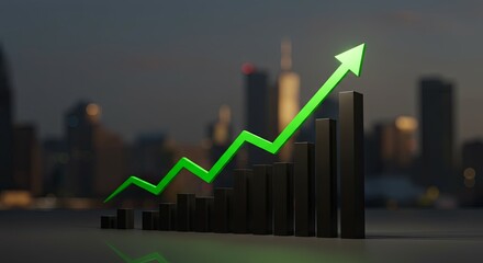 A green arrow is pointing upwards next to a series of black bars
