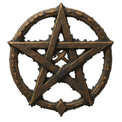 Rustic Bronze Pentagram Encircled by a Carved Wooden Ring