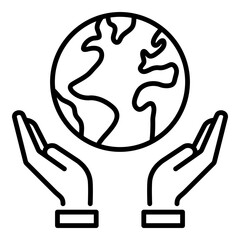 Hands supporting Earth icon, representing environmental care and global responsibility. Symbolizes sustainability, protection, and unity