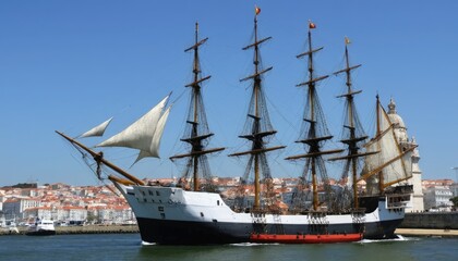 Majestic Sailboat in Lisbon Harbor