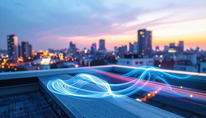 Obraz premium Vibrant Rooftop View Capturing City Sounds in Enchanting Light Trails