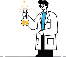 Scientist with Glowing Test Tube - Minimalist Vector