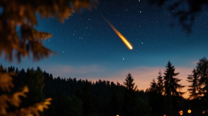 Fototapeta premium A comet is shooting through the sky above a forest
