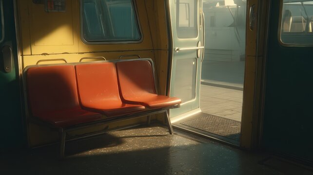Empty Subway Bench Lit by Soft Morning Sun